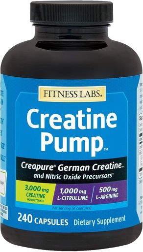 [BRSWI2QCBYOQ2HAV] Fitness Labs Creatine Pump with L-Citrulline, L-Arginine, and Creapure Creatine Monohydrate - 240 Capsules