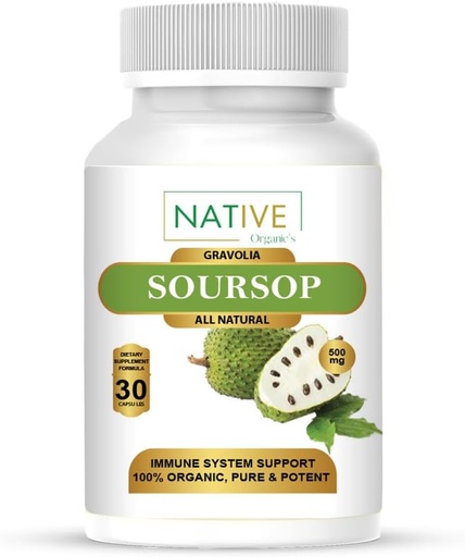 [BRSW223RABYQ23I3] Native Organic 's Soursop Graviola Capsules - Healthy Cell Growth & Immune Health - Essential Antioxidants & Minerals - Leafs, Fruit & Seeds Extract - 30 Vegan Capsules (500 mg)