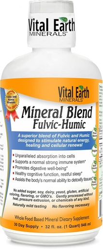 [BRSWYHD7DMPRQHLJ] Vital Earth Minerals Fulvic Humic Mineral Blend Liquid  поречието Fulvic Acid Addition with 70+ Trace Minerals, Electrolytes for Recovery, Balance & Energy, 32 Oz + 1 Oz Cup
