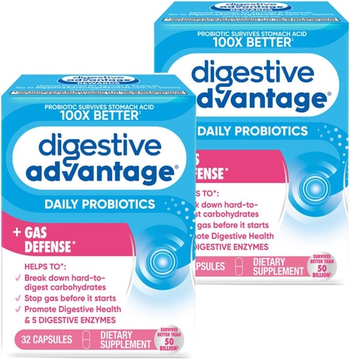 [BRSWYAQOOAOR4E3U] Digestive Advantage Fast Acting Enzymes + Daily Probiotic Prevent Gas & Break Down Food Particles 32 Count Capsules (2 Pack)