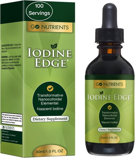[BRSWIGDZPIBGYHDM] Go Nutrients Iodine Edge - Органічна добавка для тироїдної підтримки, енергії, імунітету та когнітивного здоров'я - Висока абсорбція Drops - Натуральна настоянка для жінок та чоловіків - 1 унція