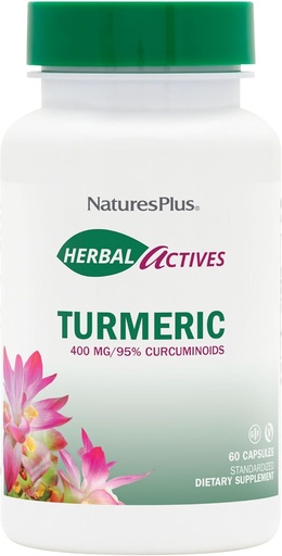 [BRSWIZYZOMIGAF3I] Natures Plus Herbal Actives Turmeric - 400 mg, 95% Curcumin, 60 Vegan Capsules - Vegetarian, Gluten-Free - 60 Servings