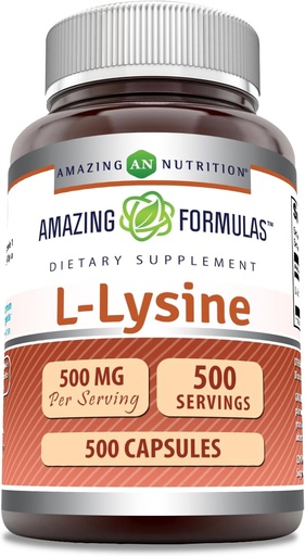 [BRSWG2T5DEFRGELB] Amazing Formulas L-Lysine 500 mg Capsules Amino Acid Supplement | Non-GMO | Gluten Free | Made in USA (500 Count)