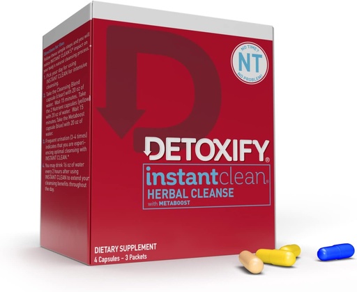 [BRSWIZYMCAIBSCTC] Detoxify – Instant Clean – 4 Capsules – Professionally Formulated Herbal Detox Capsules – Enhanced with Metaboost, Milk Thistle Extract, Uva Ursi & Ginseng Extract - Plus Sticker
