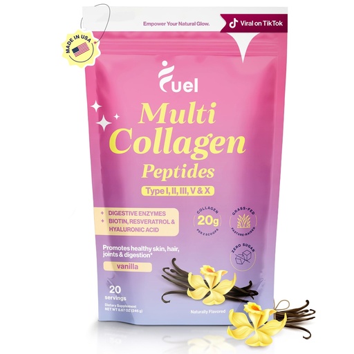 [BRSROBT4CICGEDIV] Fuel Multi Collagen Peptides Powder – 20g Hydrolyzed Collagen Types I, II, III, V & X – Hair, Skin, Nails & Joint Support – Keto & Gluten Free – French Vanilla – 20 Servings (8.67oz)