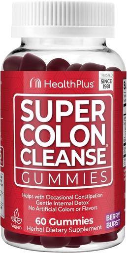 [BRSRAAT4BMIROFL6] Health Plus Super Colon Cleanse Gummies 15 Day Supply of Gentle Overnight Relief from Occasional Constipation, Natural Senna Leaf Extract, Dietary Supplement, Mixed Berry Flavor, 60 Count