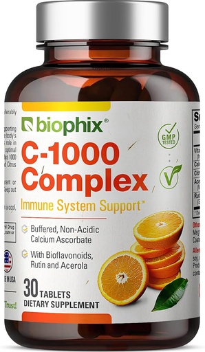 [BRSWIFATCUHWMALI] Vitamina C- 1000 mg 30 tves complex - Vegan amb Calci Citrus Bioflavoids Acerola Rutin - Suports Imune Health