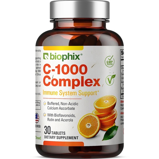[BRSWIFATCUHWMALI] biophix Vitamin C-1000 mg 30 Tablets Complex - Vegan with Calcium Citrus Bioflavonoids Acerola Rutin - Supports Immune Health