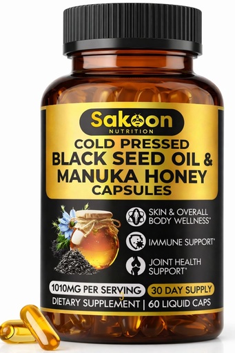 [BRSRAYADOYAQOYDU] Black Seed Oil Capsules - With New Zealand Manuka Honey, Cold Pressed Turkish Nigella Sativa Oil, 2% Thymoquinone, Immune & Digestive Support, Made in USA, 60 Count, 1010mg per serving