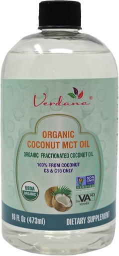 [BRSWGAIKCQBROALP] Verdana Organic MCT Oil 16 oz – Food Grade USDA Organic for Keto Coffee, Unflavored Natural Oil Pulling Mouthwash & Massage - Coconut Derived, Fractionated– Medium Chain C8 C10 – Non-GMO, Kosher