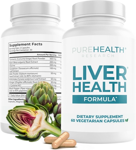 [BRSWYFAKBACRMADG] PUREHEALTH ΕΡΕΥΝΑ Ηπατική Υγεία – Liver Cleanse Detox & Repair with Artichoke Extract, Milk Thittle, Dandelion Root, Turmeric, Beet Root to Healthy Liver Renew with 11 Natural Nutrients, 60 Caps