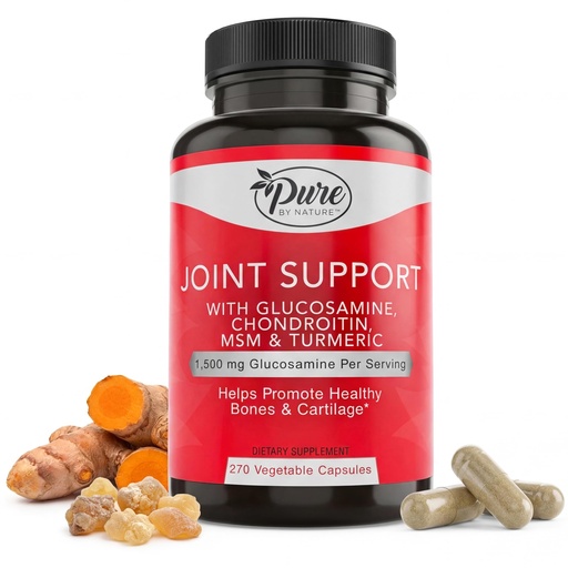 [BRSWG2Y3BEBRME36] Pure By Nature Joint Support, Glucosamine with Chondroitin Turmeric MSM Boswellia Supplement, 270 Capsules