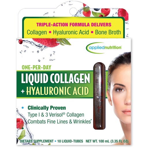 [BRSWGEAZPMIGECDL] Applied Nutrition Liquid Collagen + Hyaluronic Acid - 10 Liquid Tubes - Skin & Nail Restoration - Mixed Berry Flavor - 10 Servings