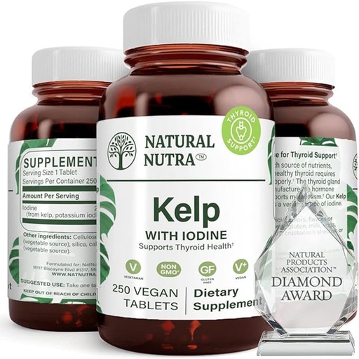[BRSWYA35AB7AGDLO] Natural Nutra Kelp Iodine Thyroid Support Supplement, Immune Sistemini gücləndirir və Metabolizma, Vegan Sea Kelp, Non GMO, Atlantik Sourced Seaweed Ekstraktı, 225 mcg, 250 Tablet (Böyük 2)