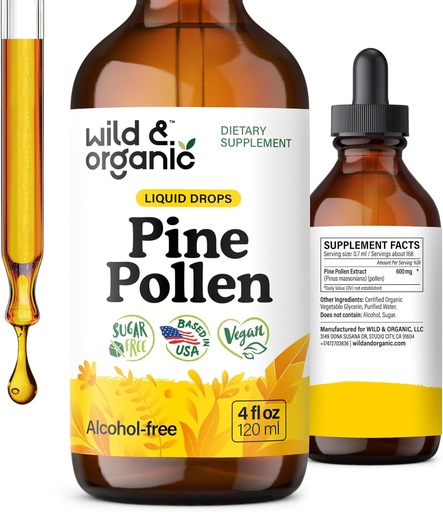 [BRSROY34CIDWYYD4] Wild & Organic Pine Pollen Tincture - Pine Pollen Powder Drops for Men & Women - Vegan, Sugar & Alcohol- Free Suplemen - 4 fl oz