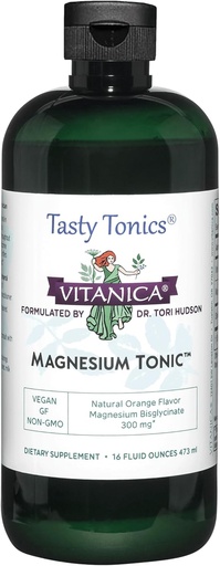 [BRSWYFIBOEHB6CLF] Vitanica Magnesium Tonic, Liquid Magnesium Bisglycinate Chelate 300 mg with Vitamin B6, Dr Formulated Supplement, Orange Flavor, Vegan, Gluten Free and Non-GMO,16 fl oz