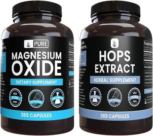 [BRSROEA2C4HWEAA3] Pure Original Ingredients Magnesium Oxide and Hops Extract Bundle, 365 Capsules each, No Fillers, always Pure