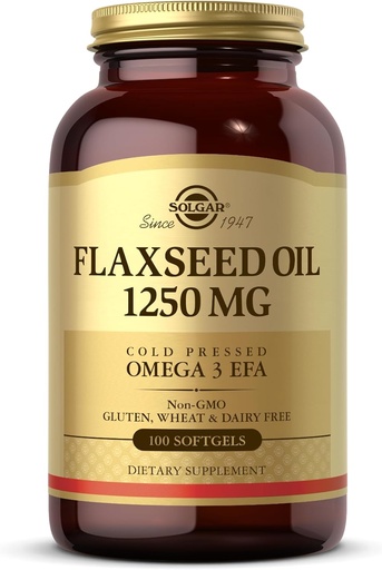 [BRSWIYTYOAJWKELE] Aceite de Flaxseed Solgar 1250 mg, 100 Softgels - Orgánica, Cold-Presed Omega 3 ácidos grasos esenciales - Apoya el corazón, Inmune &amp; Skin Health - Non-GMO, Gluten Free, Dairy Free - 50 Servings