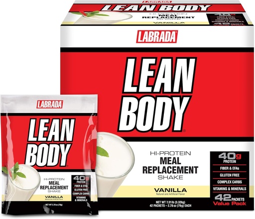[BRSWIYL3AQIWIDI7] Labrada Lean Body MRP All-In-One Vanilla Ateriankorvike Shake, 40g Proteiinia, Whey Blend, 8g Terveitä Fats EFA: n & Kuitu, 22 Vitamiinia ja kivennäisaineita, Ei keinotekoista väriä, Gluteeniton, (42 Packets)