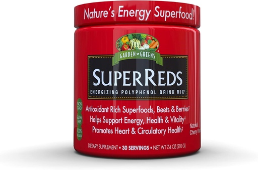 [BRSWG2Y6OQMA423K] Garden Greens Super Reds Energizing Polyphenol Superfoods, Antioxidants, Powder Drink Mix, 30servings,7.4 ounce
