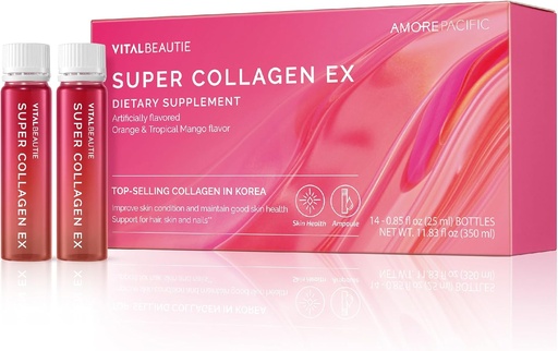 [BRSROYY2OYCWGDL7] VITALBEAUTIE Super Collagen EX (Liquid Marine Collagen) Containing Biotin, Vitamin C, Hyaluronic Acid, L-Glutathione by AMOREPACIFIC Korean Skincare - 14 Servings