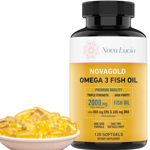 [BRSWGAAOPN6GGC3H] NovaGold Omega 3 Fish Oil – 2000mg High Strength EPA DHA Supplement – Burpless, Easy to Swallow Softgels – Supports Heart, Brain, Joints, Immune & Skin – Non-GMO – 120 Liquid Capsules
