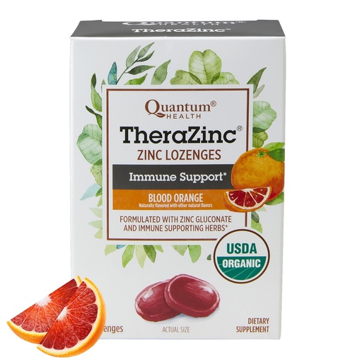 [BRSRMAILOICG2DY6] Quantum Health TheraZinc Organic Zinc Lozenges Echinacea & Honey Immune Support for Adults & Kids 12+ Naturally Flavored Blood Orange Fast Relief with No Aftertaste - 25 Count