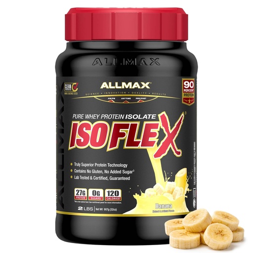 [BRSWGFT2BV5RMH3X] ALLMAX ISOFLEX Pure Whey Isolate Protein Powder - Gluten Free, Low Lactose, Sugar-Free - High-Protein, Clean, Keto-Friendly for Pre Post Workout Supplement for Women and Men | Banana, 2lb