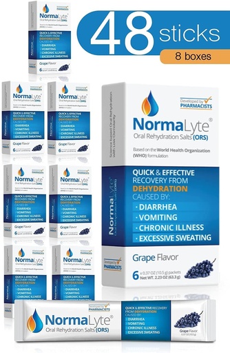 [BRSW2GQ3OJYGK2YV] NormaLyte Oral Rehydration Salts-48 Sticks Packs (Yields 500mL per Pack)-Grapes| Energy Supplements, Potassium Supplement, Dehydration Recovery and Quick Absorption