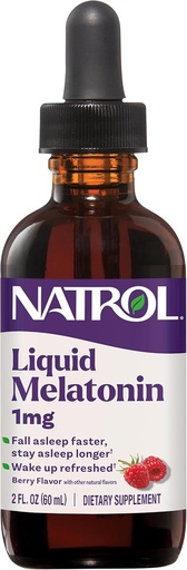 [BRSWGFQ6PICR4HQ6] Melatonina líquida de Natrol 1 mg, Melatonina de Adulto Suplemento de Faster de Otoño de Otoño y Manténganse más largos, Despierta refrescado, 2 FL OZ líquido sabor a Berry, 15 servicios