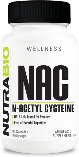 [BRSRM2YQB4GR4D35] NutraBio N- Acetyl Cystein Supplement (NAC) - 90 kapszula, 600mg Each - Powerful Anti- Oxidant - Immuntámogatás - Boost Glutathione