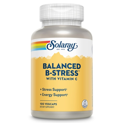 [BRSWIYQAO5YQADA3] SOLARAY Balanced B Stress with Vitamin C - B Complex Vitamins for Cellular Energy and Stress Support - with Vitamin B12, B6, B1 (Thiamine), B2, Niacin, Folic Acid, Biotin - 50 Servings, 100 VegCaps