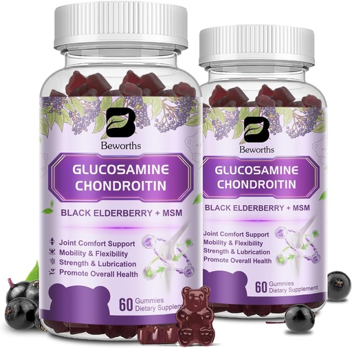 [BRSRAZYLOUMBQGQ2] (2 Pack) Glucosamine Chondroitin Gummies, Extra Strength Joint Support Supplement with MSM & Elderberry for Mobility & Flexibility, Antioxidant Support for Men & Women, 120 Gummies