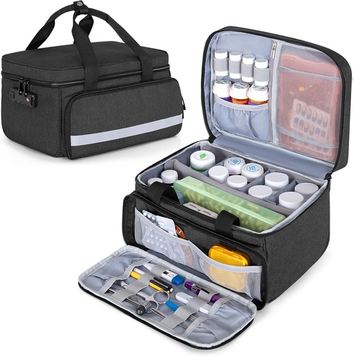 [BRSRMCT3OQHW2237] CURMIO Pill Palack Organizer Storage, Medication Lock Box for Pill Organizer and Medical Supplies, Black (szabadalmaztatott design)