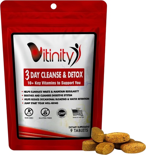 [BRSWGEAROAMB4CQV] VITINITY 3 Day Detox - Natural Whole Body Detox Pills - Colon Cleanse for Digestive Health - Herbal Supplement for Weight, Bloating, & Constipation Relief - Apple Cider Vinegar & Cayenne Pepper (1)