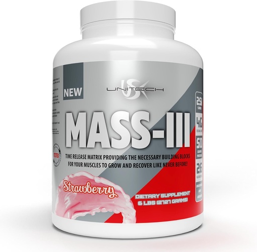 [BRSRAGTQBUJRODT3] Unitech USK Mass Strawberry Powder | Masa- Gainer osagarria | Proteinak, bitaminak eta mineralak | Proteina isolatzea eta kontzentratzea | Muscle Growth & Recovery onartzen du | Strawberry Flavor, 96oz
