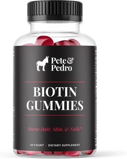 [BRSWYCD3C4PQ42D4] Pete & Pedro BIOTIN Gummies for Hair, Skin & Nails Growth for Women & Men |Hair Grow Supplement for Stronger Skin, & Nails | Cherry Biotin Gummy 5000mcg Per Serving | Seen on Shark Tank, 60 Count