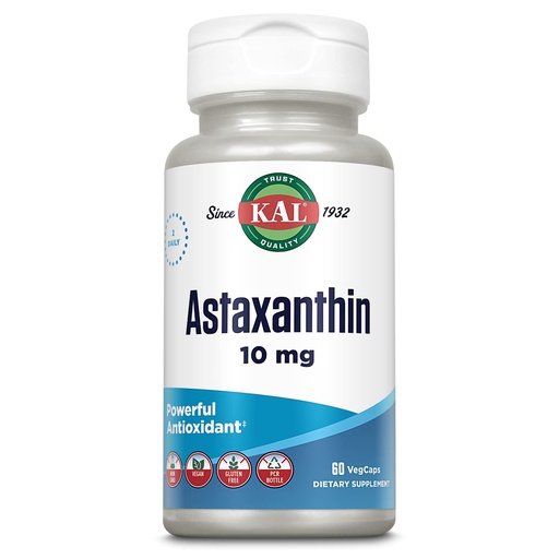 [BRSWIYYKCYIBCCIZ] KAL Astaxanthin 10mg, Powerful Antioxidants Supplement, Eye Health and Brain Supplement, From Natural Plant Source, Non-GMO, Vegan, Gluten Free, 30 Servings, 60 VegCaps