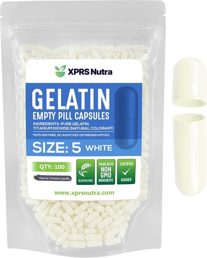 [BRSWYZQCCQIQGYA6] XPRS Nutra Boyutu 5 Boş Kapsüller - 100 Kont Çok Küçük Boş Gelatin Capsules - Pills DIY Capsule - Do-It- Yourself Vitaminleri (Beyaz)