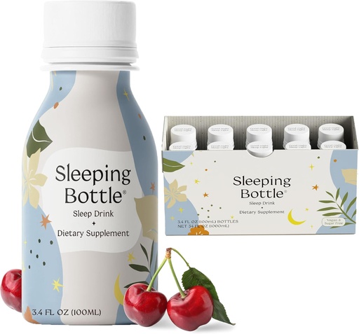 [BRSRMCYKC4HA2ALX] Sleep Aid Drink, Melatonin Free, Vegan, No-Sugar, Cherry Flavor (3.4 Fl Oz, Pack of 10)