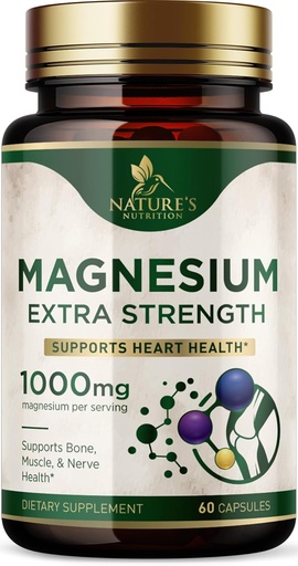 [BRSROEA2DEOQACTL] Suplemen Magnesium Mineral 1000 mg - Potency Magnesium Tinggi Citrate untuk Bone, Heart Health, Nerves & Muscle, Nature 's Magnesium Complex for Whole Body Support, Bottle in USA - 60 Capsules