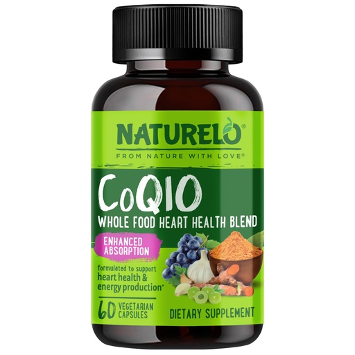[BRSW2CT7O4AQAEYZ] NATURELO Whole Food CoQ10 Supplement, 60 Veg Capsules, Heart Health Blend, Powerful Antioxidant, CoQ10 100mg for Energy Production