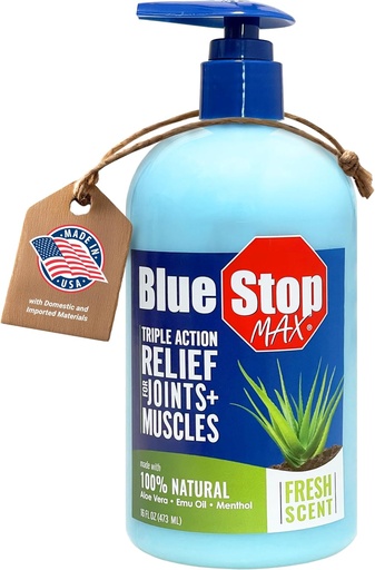 [BRSWIYQGOAPQOEL2] Blu Stop Max Massaggio Gel per Aches Corpo, 16 oz Pompa Bottiglia; 3 in 1 Prodotto Allevia dolori Corpo, Supporti Giunti e Nourishes La Pelle