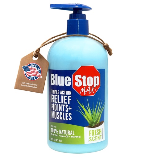 [BRSWIYQGOAPQOEL2] Blue Stop Max Massage Gel for Body Aches, 16 oz Pump Bottle; 3 in 1 Product Relieves Body Aches, Supports Joints and Nourishes the Skin