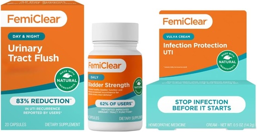 [BRSRAYL6DMIGM33V] FemiClear - Day & Night Urinary Support - Bladder Strength Supplement - Infection Protection Vulva Cream, Protection Against Urinary Tract Infections- Manufactured in USA