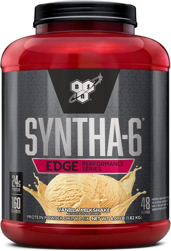 [BRSWKFQQPMDRW3TG] BSN SYNTHA-6 Edge Protein Powder, Vanilla Protein Powder with Hydrolyzed Whey, Micellar Casein, Milk Protein Isolat, Low Sugar, 24g Protein, Vanilla Milkshake, 48 Servings