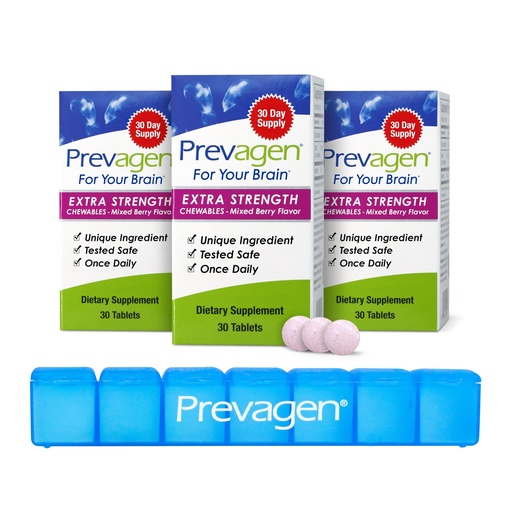 [BRSWY233CF7AYDQ3] Prevagen Extra Strength Mixed Berry Chewables - 90 Tablets (3 Month Supply) | Formulated for Your Brain | 20mg of Apoaequorin Plus Vitamin D3 with 7-Day Pill Minder