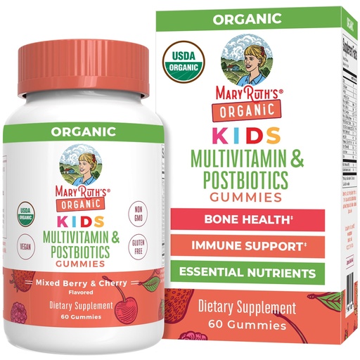 [BRSRMFIEBBYQGEQV] MARYRUTH'S Kids Vitamins USDA Organic | Multivitamin Gummies + Postbiotics for Ages 4+ | Multivitamin for Kids with Lactobacillus Rhamnosus | Children’s Vitamins | Vegan | Non-GMO | 60 Count