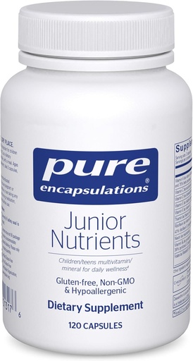 [BRSWIZQODJYGAG32] Encapsulations Junior Nutrients - Kids & Teens Multivitamin - Burdinik gabe - Calcium, D3 bitamina eta C bitamina - Ez-GMO eta Begetarianoa - 120 kapsula