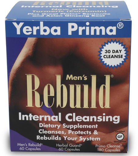 [BRSWIYQCOAAWI33C] Yerba Prima Cleanse Men Rebuild Kit - 30 Day Internal Cleansing Supplements Designed for Males - Prostate & Colon Health - Kidney & Liver - Natural Herbal Psyllium Fiber, Aloe Vera, Milk Thistle Seed